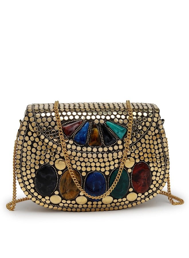 Anekaant Mosaic Gold & Multi Mosaic Embellished Metal Clutch - Image 1